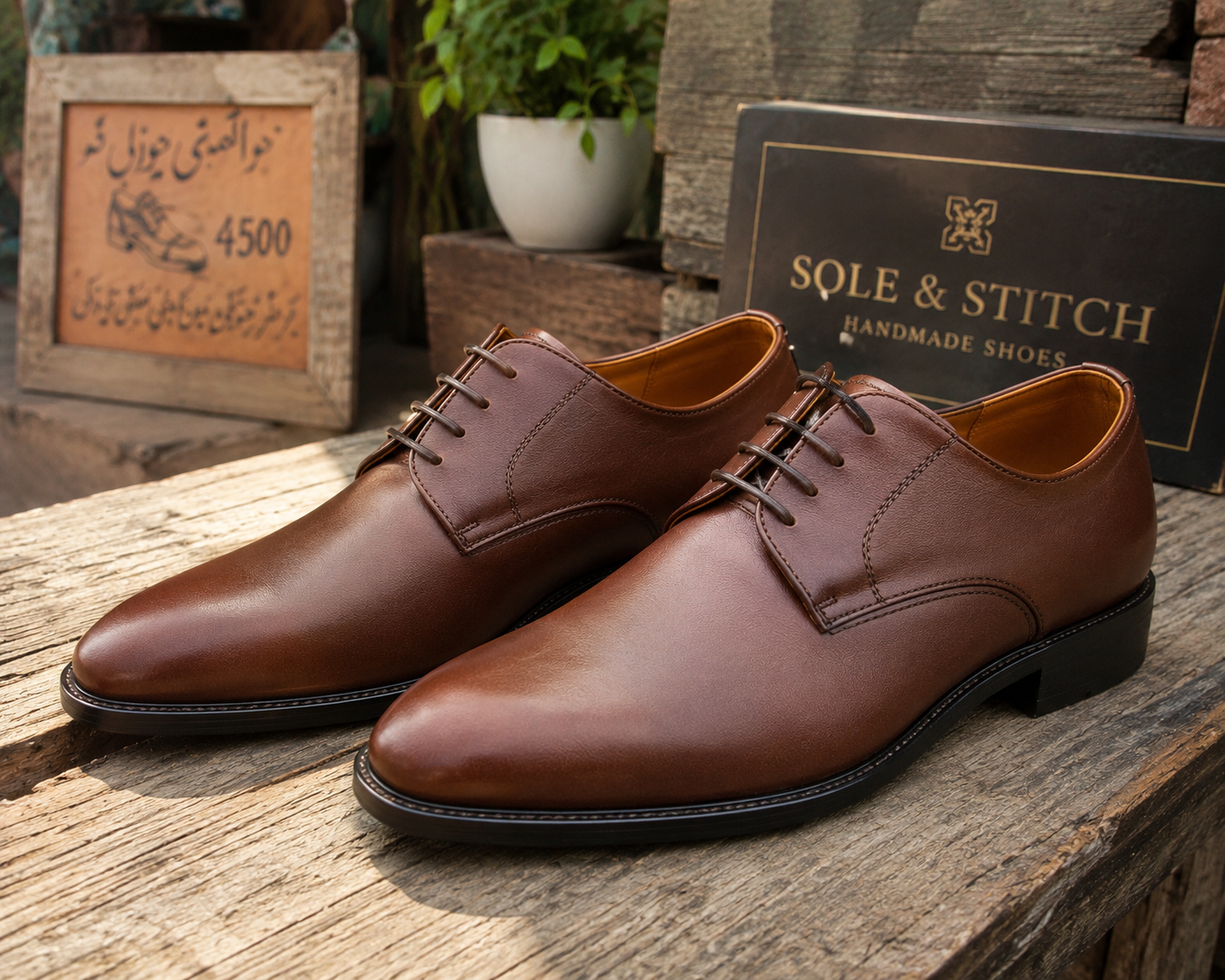 Men's Premium Brown Leather Oxford Dress Shoes.