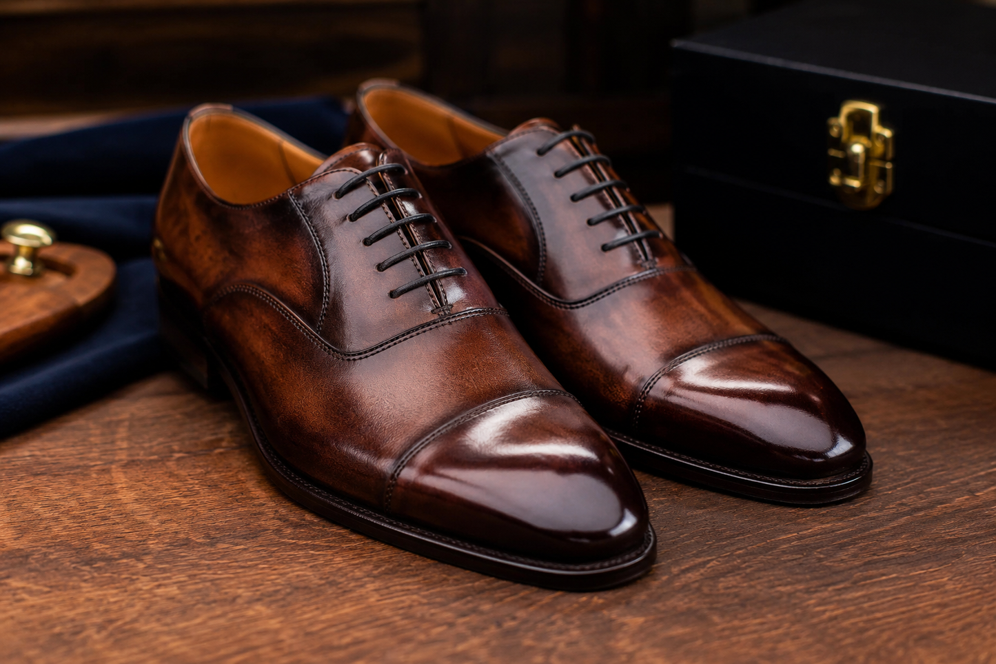 Men's Premium Brown Leather Oxford Dress Shoes.