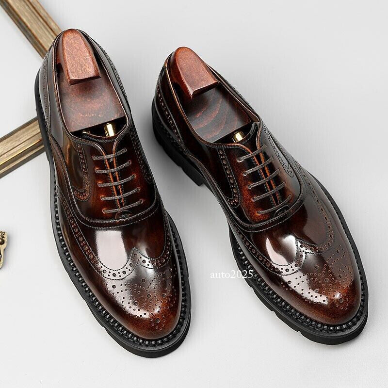 Premium Brown Leather Wingtip Brogue Oxford Formal Shoes for Men
