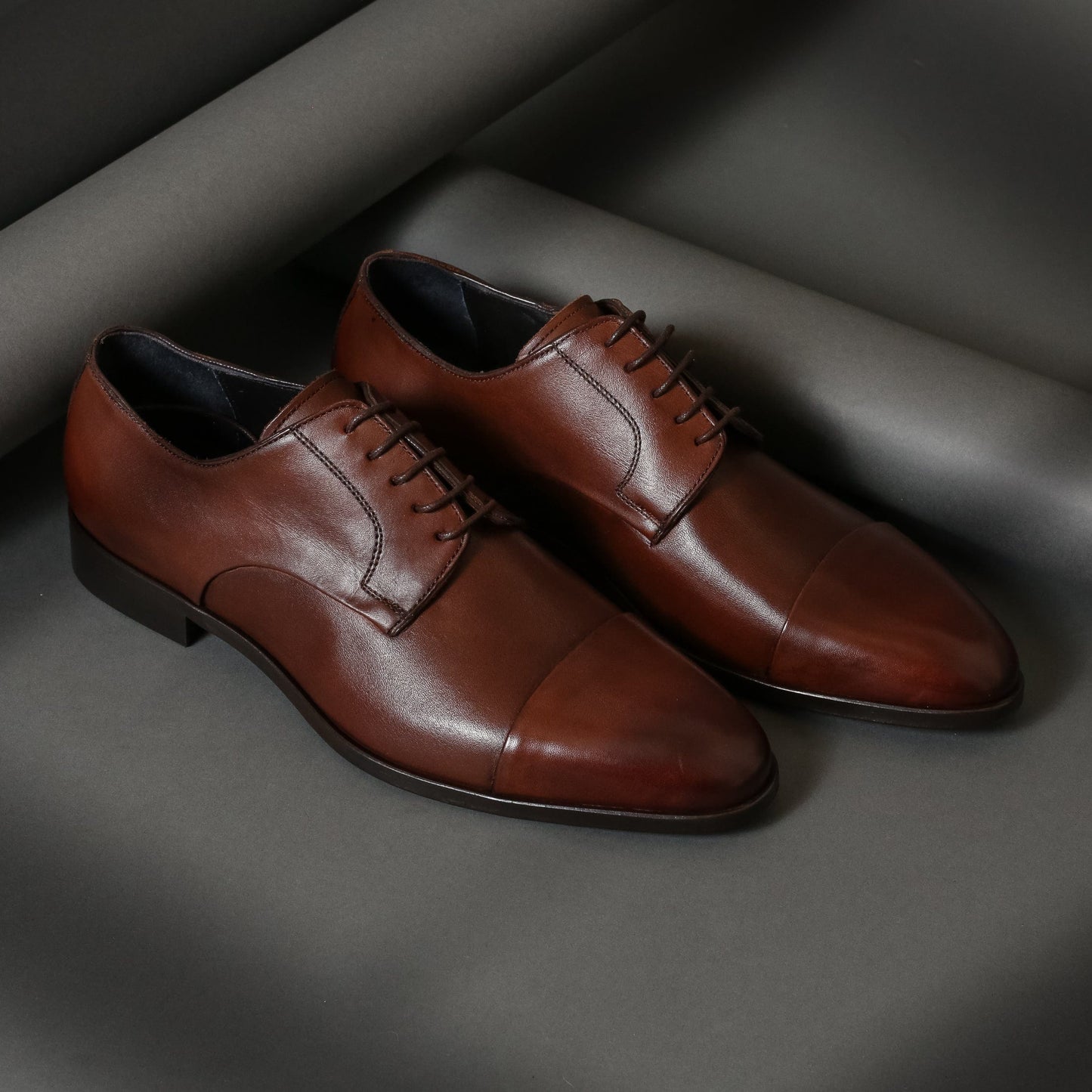 Classic brown leather Oxford dress shoes