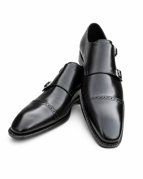 Premium Black Double Monk Strap Leather Shoes