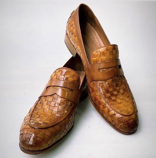 Handcrafted Woven Leather Loafers