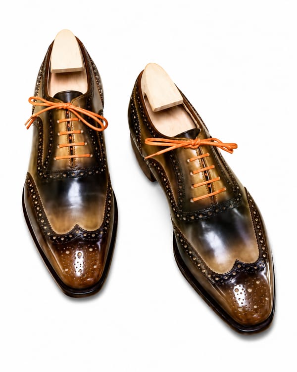Luxury Hand-Painted Leather Wingtip Oxford Shoes